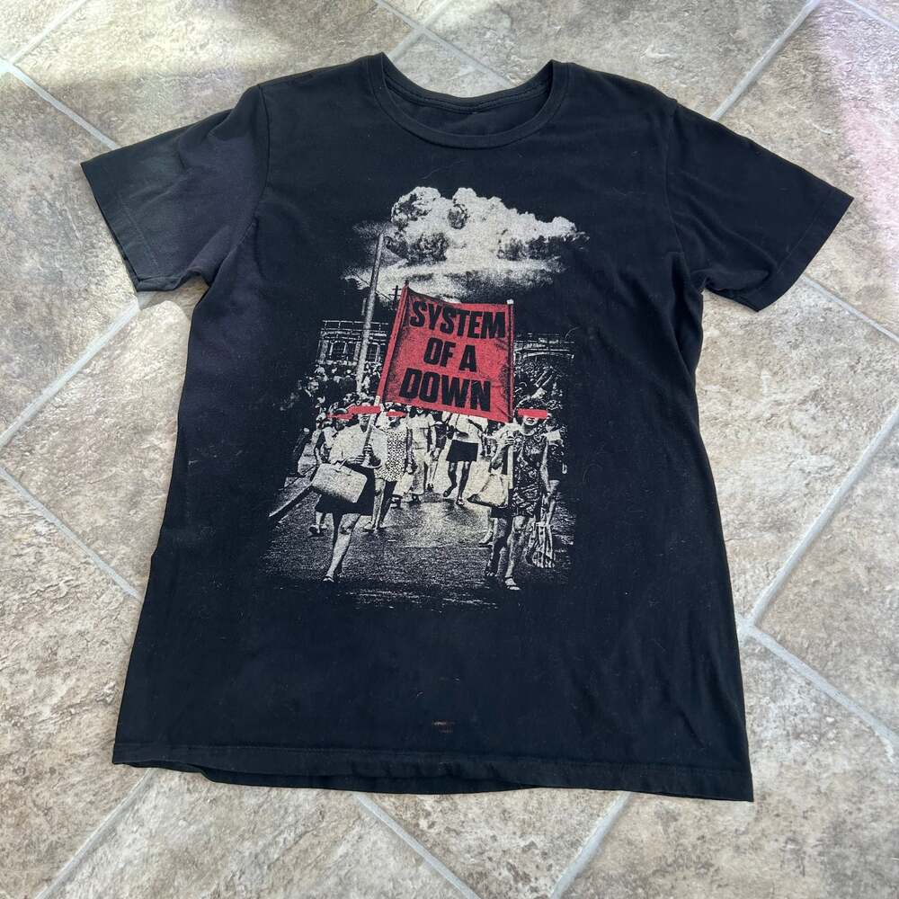 System Of A Down Banner March Black Graphic T-Shirt
